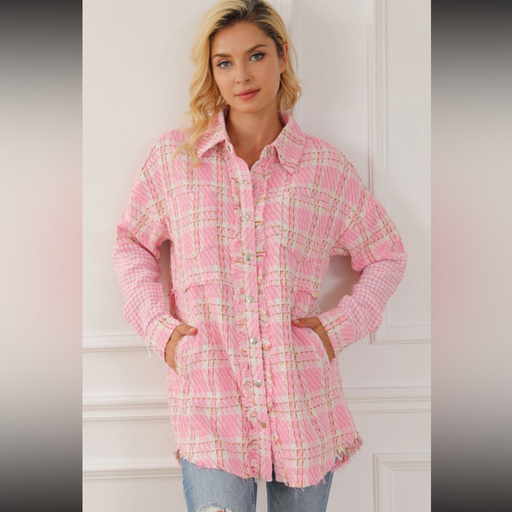 🍁”Tweed Me Alone” Pink Plaid Craft Distressed Houndstooth - Picture 16 of 16